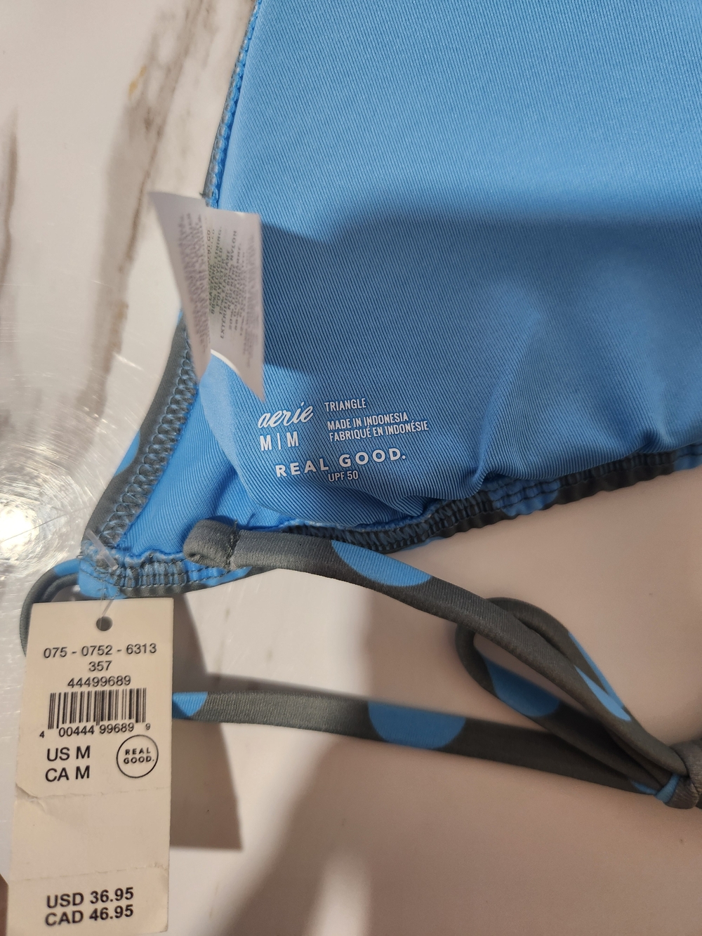 Aerie Halter Scoop Bikini Top - Teal with Light Blue Polka Dots - Picture 3 of 3